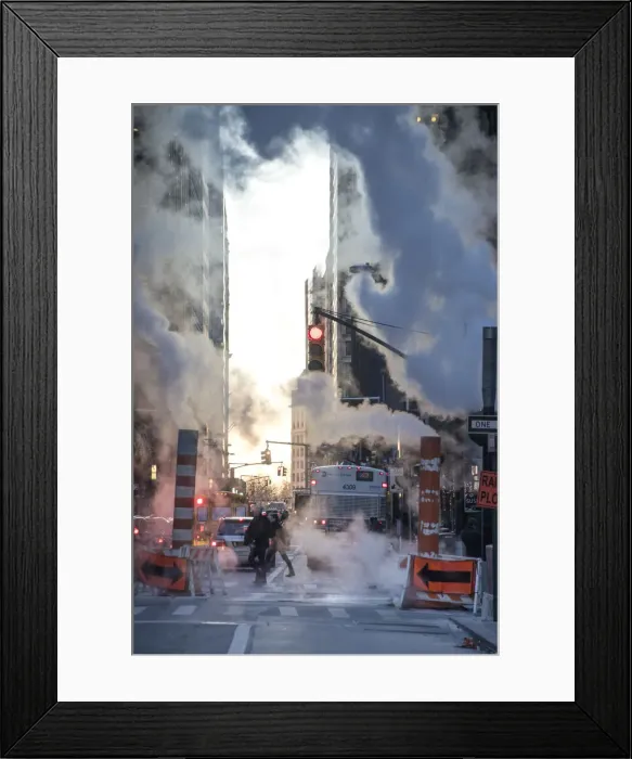 Framed Print : Usa, New York City, Manhattan, Lower Manhattan, Fulton Street with the typical Steaming