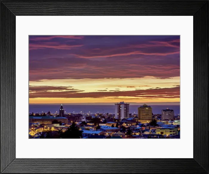 Framed Print : View over city towards Strait of Magellan at sunrise, Punta Arenas, Magallanes Province Framed Print : View over city towards Strait of Magellan at sunrise, Punta Arenas, Magallanes Province