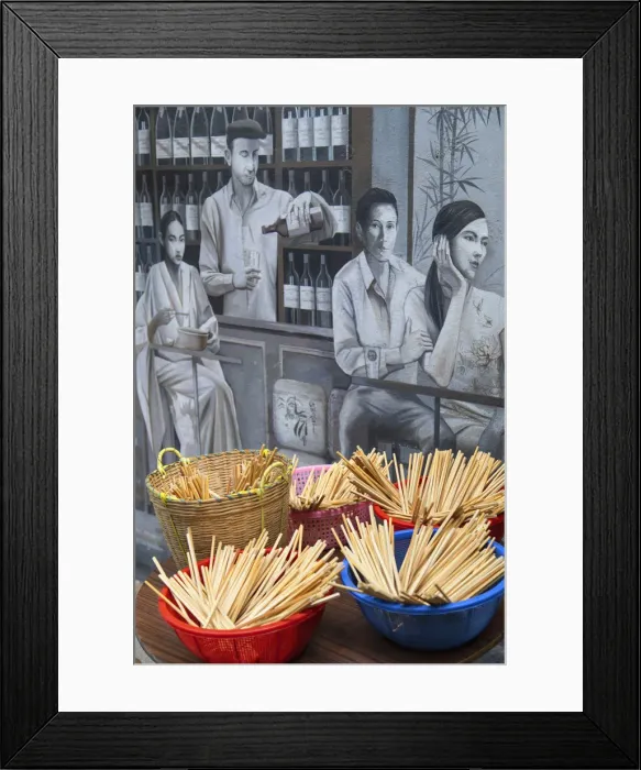 Framed Print : Mural and outdoor food stall, Elgin Street, Soho, Central, Hong Kong Island, Hong Kong Framed Print : Mural and outdoor food stall, Elgin Street, Soho, Central, Hong Kong Island, Hong Kong