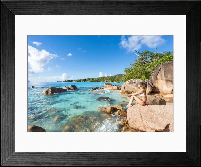 Framed Print : A beautiful woman relaxing on the beach. Anse Lazio, Praslin, Seychelles, Africa (MR) Framed Print : A beautiful woman relaxing on the beach. Anse Lazio, Praslin, Seychelles, Africa (MR)
