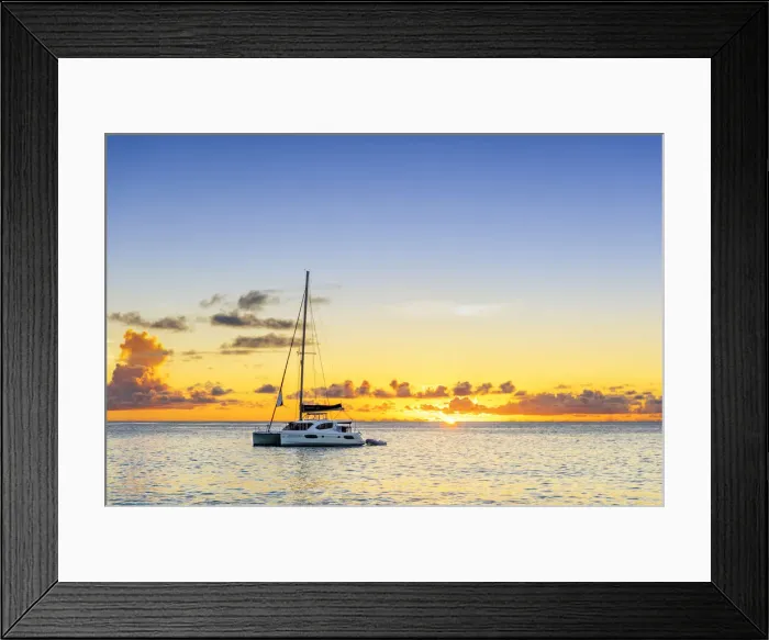 Framed Print : Berthed yacht in the bay of Anse Georgette, Praslin, Seychelles, Africa Framed Print : Berthed yacht in the bay of Anse Georgette, Praslin, Seychelles, Africa
