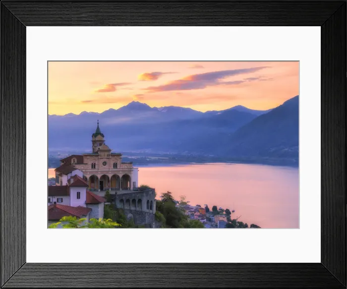Framed Print : Sunrise at the Sanctuary of Madonna del Sasso, Orselina, Locarno, Lake Maggiore Framed Print : Sunrise at the Sanctuary of Madonna del Sasso, Orselina, Locarno, Lake Maggiore