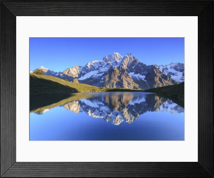 Framed Print : The sunlit Mont Blanc is reflected in Lac Checrouit. Checrouit Lake, Veny Valley Framed Print : The sunlit Mont Blanc is reflected in Lac Checrouit. Checrouit Lake, Veny Valley