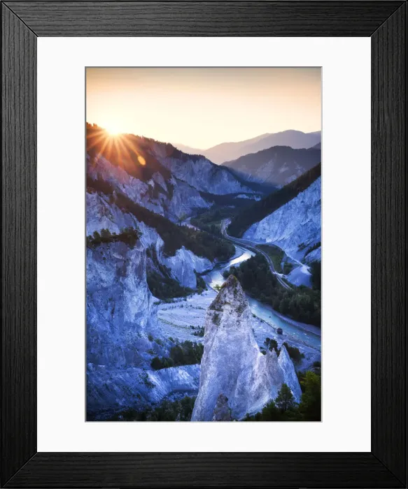 Framed Print : Sunrise from above at Rhine Gorge(Ruinaulta), Flims, District of Imboden, Canton Framed Print : Sunrise from above at Rhine Gorge(Ruinaulta), Flims, District of Imboden, Canton