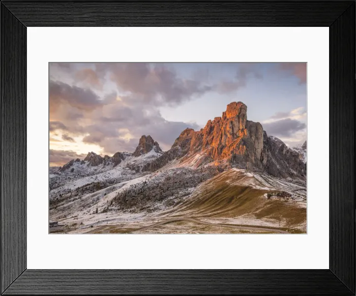 Framed Print : Mount Ra Gusela at sunset, Giau pass, Colle Santa Lucia, Belluno district, Veneto, Italy Framed Print : Mount Ra Gusela at sunset, Giau pass, Colle Santa Lucia, Belluno district, Veneto, Italy