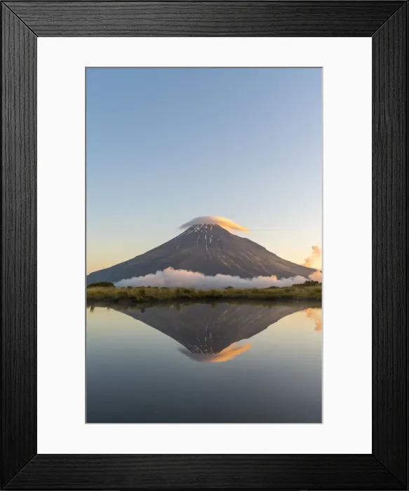 Framed Print : Reflection of Mount Taranaki at sunset. Egmont National Park, New Plymouth district
