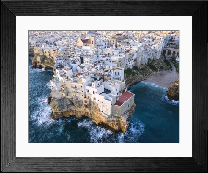 Framed Print : Polignano a Mare aerial view, Bari district, Puglia, Italy Framed Print : Polignano a Mare aerial view, Bari district, Puglia, Italy