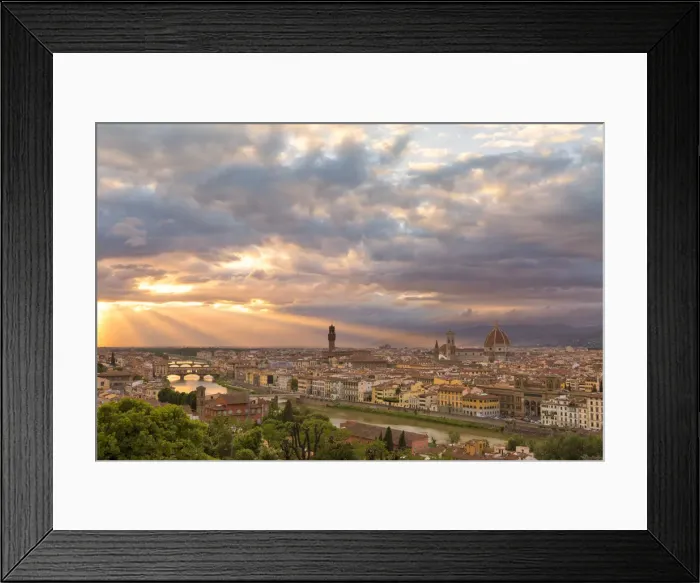 Framed Print : Sunset light on panoramic view of Florence from Piazzale Michelangelo, Florence, Tuscany Framed Print : Sunset light on panoramic view of Florence from Piazzale Michelangelo, Florence, Tuscany