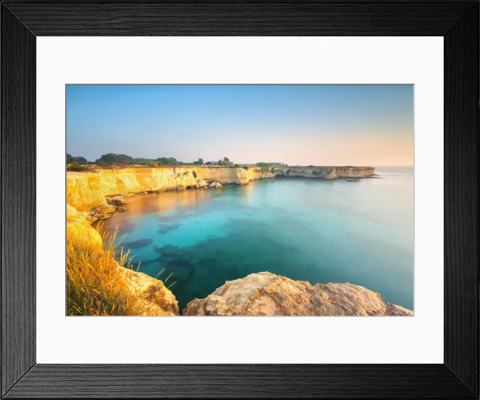Framed Print : Cliff of Torre Sant Andrea at dawm, Lecce province, Apulia, Italy