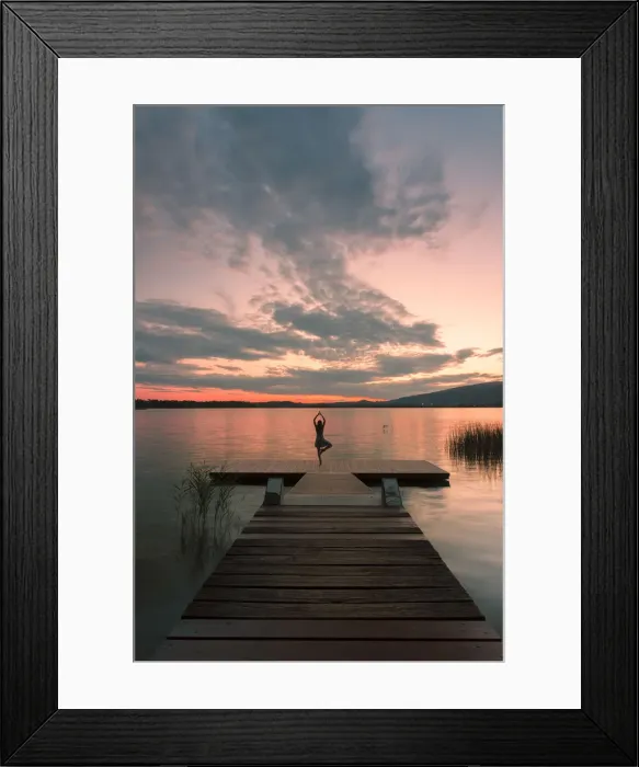 Framed Print : Woman dancing on a Wood pier on Pusiano lake at sunset, Bosisio Parini, Lecco province Framed Print : Woman dancing on a Wood pier on Pusiano lake at sunset, Bosisio Parini, Lecco province