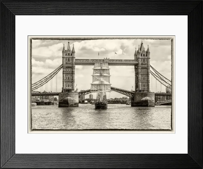 Framed Print : Tall Ship Thalassa passing through the Tower Bridge, London, England