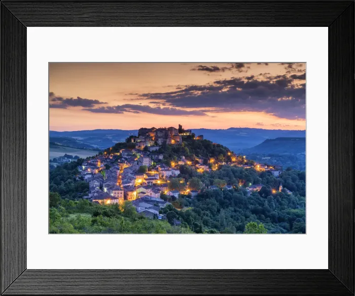 Framed Print : Cordes sur Ciel at Twilight, Tarn, Occitanie, France