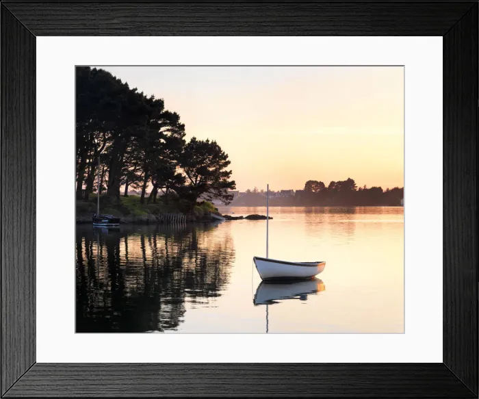 Framed Print : France, Brittany, Morbihan, Belz, Etel river, St. Cado, boat at sunset Framed Print : France, Brittany, Morbihan, Belz, Etel river, St. Cado, boat at sunset