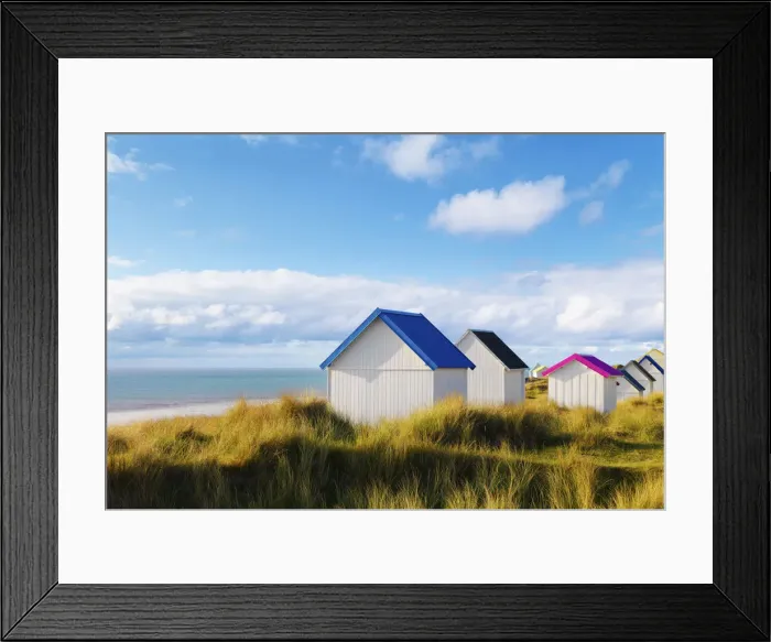 Framed Print : France, Normandy, Gouville Sur Mer, colourful beach huts Framed Print : France, Normandy, Gouville Sur Mer, colourful beach huts