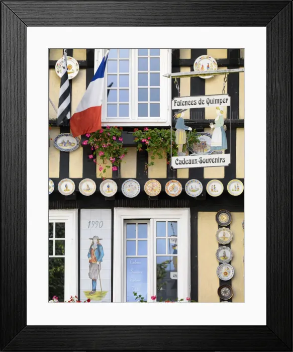 Framed Print : France, Brittany, Finistere, Quimper, Old town, decorative sign and historical building Framed Print : France, Brittany, Finistere, Quimper, Old town, decorative sign and historical building