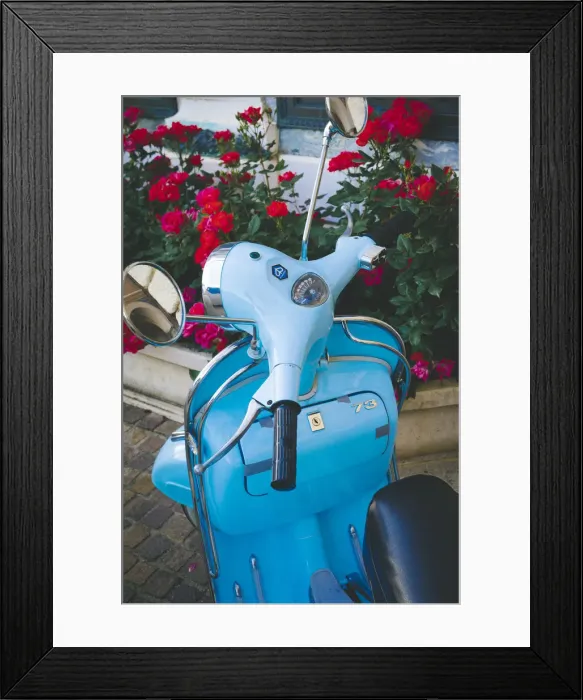 Framed Print : A blue Piaggio Vespa in Gargnano, Garda Lake, Brescia district, Lombardia, Italy Framed Print : A blue Piaggio Vespa in Gargnano, Garda Lake, Brescia district, Lombardia, Italy