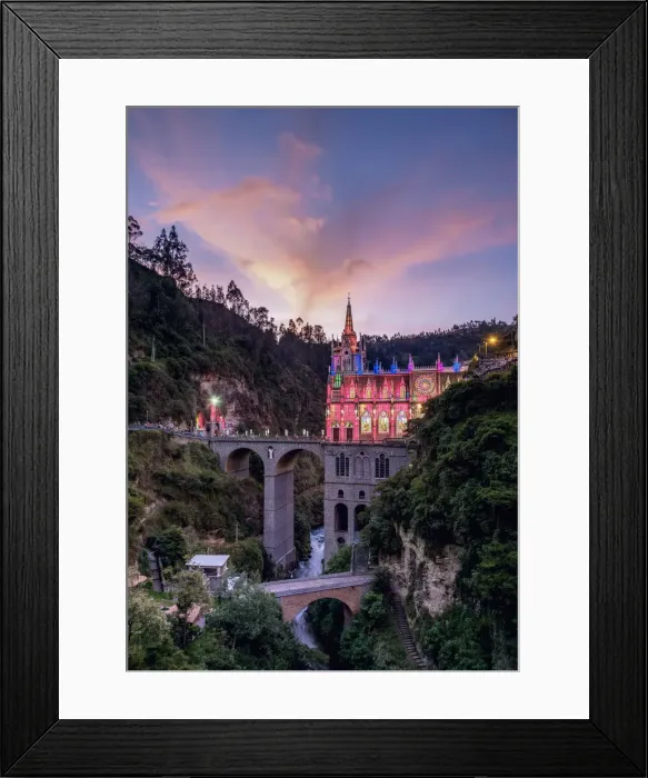 Framed Print : Las Lajas Sanctuary at dusk, Narino Departmant, Colombia Framed Print : Las Lajas Sanctuary at dusk, Narino Departmant, Colombia