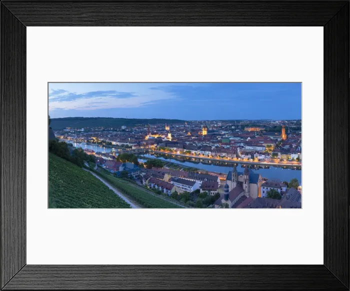 Framed Print : View of River Main and Wurzburg at dusk, Bavaria, Germany Framed Print : View of River Main and Wurzburg at dusk, Bavaria, Germany