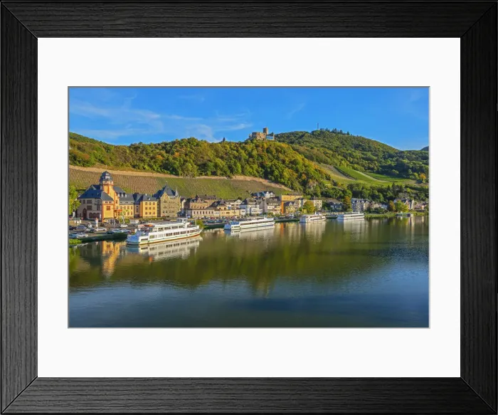 Framed Print : Bernkastle-Kues with Landshut castle, Mosel valley, Rhineland-Palatinate, Germany