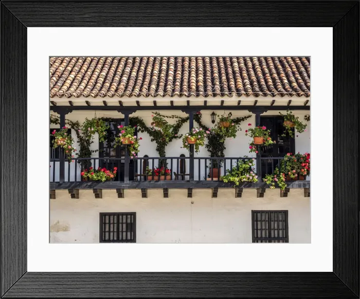 Framed Print : House with balcony at Main Square, Plaza Mayor, Villa de Leyva, Boyaca Department Framed Print : House with balcony at Main Square, Plaza Mayor, Villa de Leyva, Boyaca Department