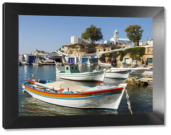 Colourful port of Mandraki on the island of Milos, Cyclades, Greece