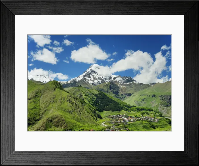 Framed Print : Mount Kazbek (5047m), the third-highest peak in Georgia, bordering Russia, with Framed Print : Mount Kazbek (5047m), the third-highest peak in Georgia, bordering Russia, with