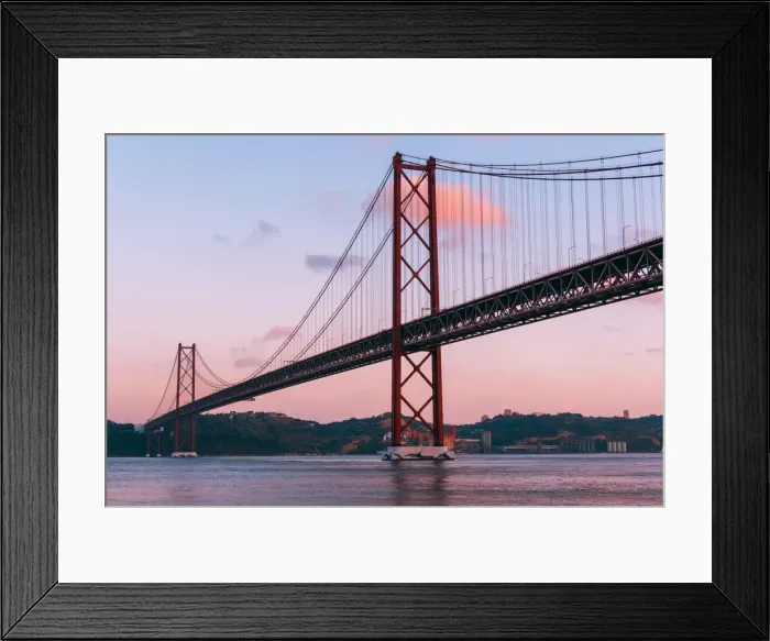 Framed Print : Portugal, Lisbon. The 25 de Abril Bridge across the Tagus river and Cristo Rei (Christ Framed Print : Portugal, Lisbon. The 25 de Abril Bridge across the Tagus river and Cristo Rei (Christ