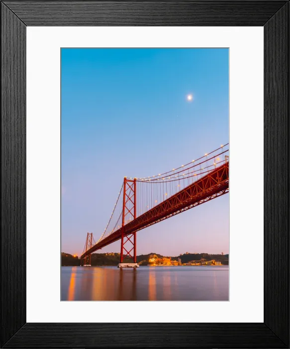 Framed Print : Portugal, Lisbon. The 25 de Abril Bridge across the Tagus river and Cristo Rei (Christ Framed Print : Portugal, Lisbon. The 25 de Abril Bridge across the Tagus river and Cristo Rei (Christ