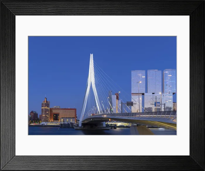 Framed Print : Erasmus Bridge (Erasmusbrug) at dusk, Rotterdam, Zuid Holland, Netherlands Framed Print : Erasmus Bridge (Erasmusbrug) at dusk, Rotterdam, Zuid Holland, Netherlands