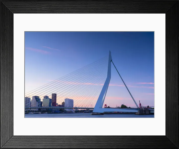 Framed Print : Erasmus Bridge (Erasmusbrug) at sunset, Rotterdam, Zuid Holland, Netherlands