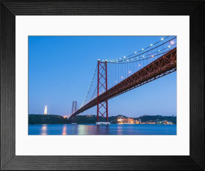 Framed Print : Portugal, Lisbon. The 25 de Abril Bridge across the Tagus river and Cristo Rei (Christ Framed Print : Portugal, Lisbon. The 25 de Abril Bridge across the Tagus river and Cristo Rei (Christ