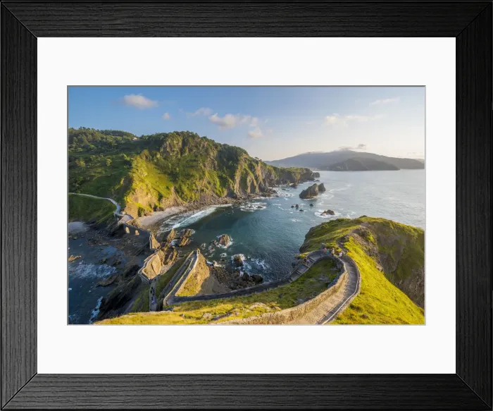 Framed Print : Spain, Basque Country, Gaztelugatxe. Walkway to the hermitage at sunset Framed Print : Spain, Basque Country, Gaztelugatxe. Walkway to the hermitage at sunset