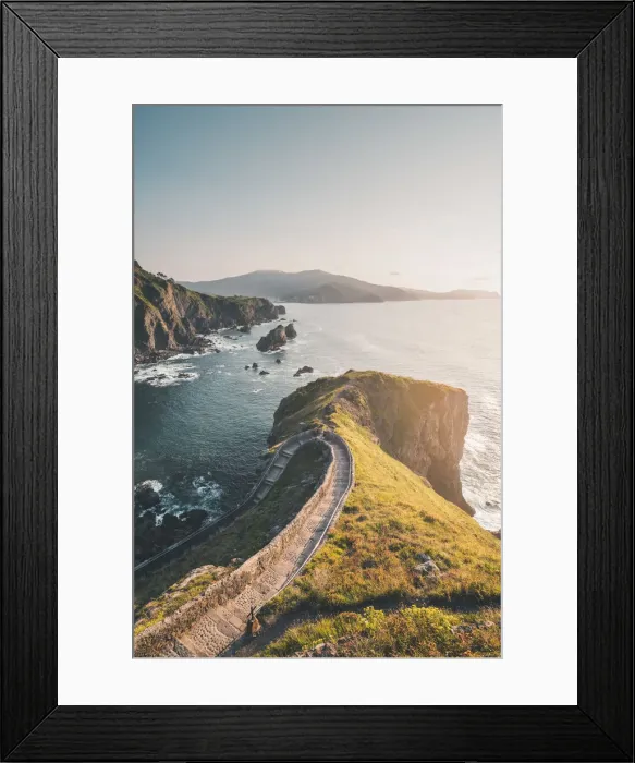 Framed Print : Spain, Basque Country, Gaztelugatxe. Walkway to the hermitage at sunset Framed Print : Spain, Basque Country, Gaztelugatxe. Walkway to the hermitage at sunset