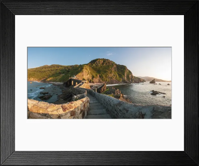 Framed Print : Spain, Basque Country, Gaztelugatxe. Walkway to the hermitage at sunset Framed Print : Spain, Basque Country, Gaztelugatxe. Walkway to the hermitage at sunset