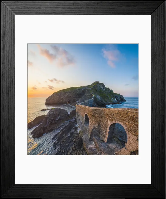 Framed Print : Spain, Basque Country, Gaztelugatxe. Walkway to the hermitage at sunset Framed Print : Spain, Basque Country, Gaztelugatxe. Walkway to the hermitage at sunset