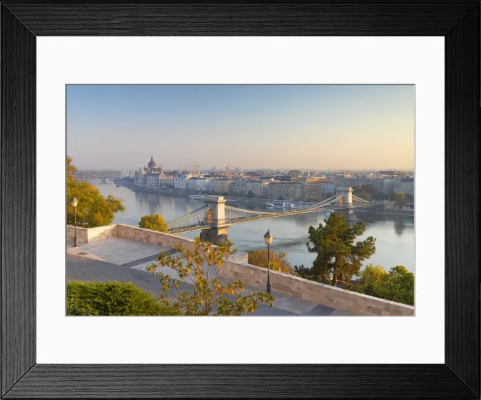Framed Print : Chain Bridge (Szechenyi Bridge) and Parliament Building from Buda Castle, Budapest Framed Print : Chain Bridge (Szechenyi Bridge) and Parliament Building from Buda Castle, Budapest
