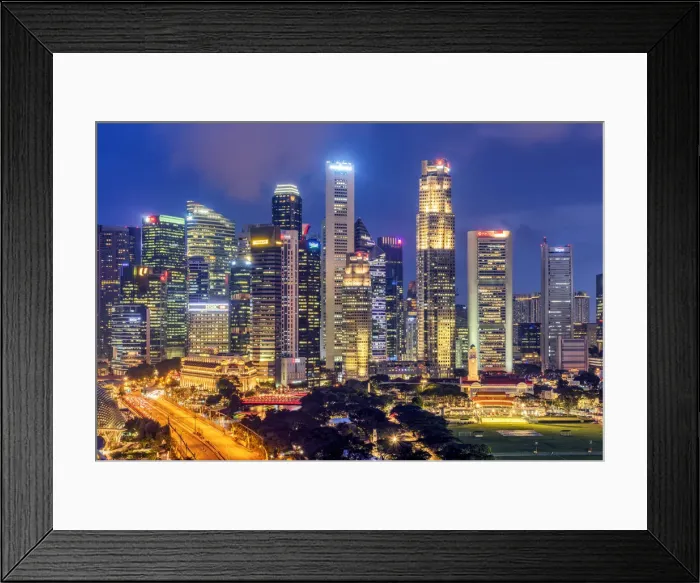 Framed Print : Financial district skyline by night, Singapore Framed Print : Financial district skyline by night, Singapore
