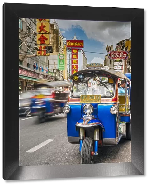 Tuk Tuk three-wheeler taxi, Yaowarat Road, Chinatown, Bangkok, Thailand