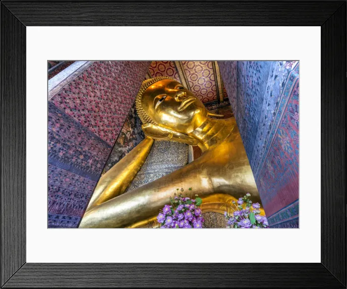 Framed Print : Reclining Buddha golden statue, Wat Pho, Bangkok, Thailand