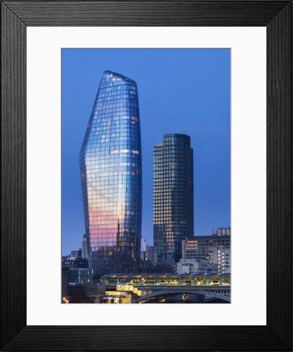 Framed Print : England, London, Southwark, One Blackfriars Building and River Thames at Dawn
