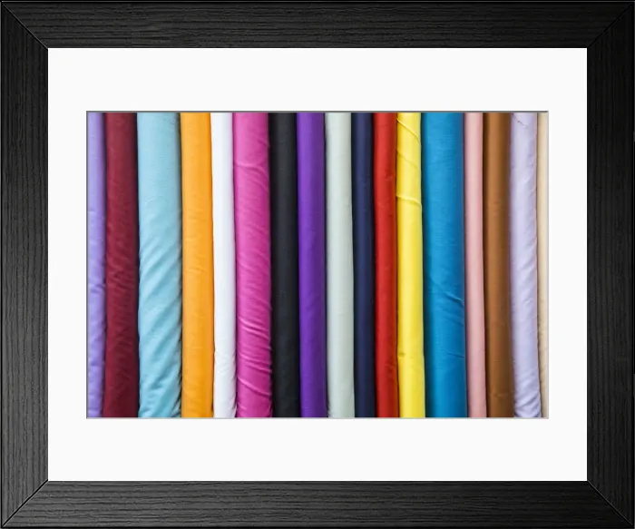 Framed Print : Colourful cotton fabrics for sale in Souk Waqif, Doha, Qatar