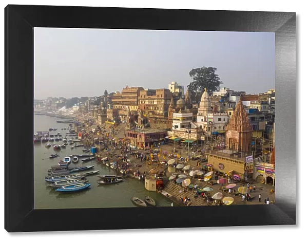 India, Uttar Pradesh, Varanasi, Gange River and Historic Ghats