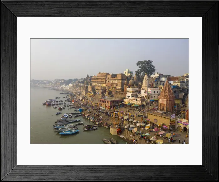 Framed Print : India, Uttar Pradesh, Varanasi, Gange River and Historic Ghats
