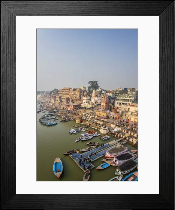 Framed Print : India, Uttar Pradesh, Varanasi, Gange River and Historic Ghats Framed Print : India, Uttar Pradesh, Varanasi, Gange River and Historic Ghats