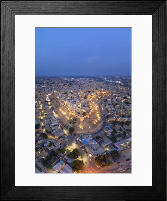Framed Print : India, Rajasthan, Jaisalmer, Old Town, Aerial view of Old Town and Fortifications Framed Print : India, Rajasthan, Jaisalmer, Old Town, Aerial view of Old Town and Fortifications