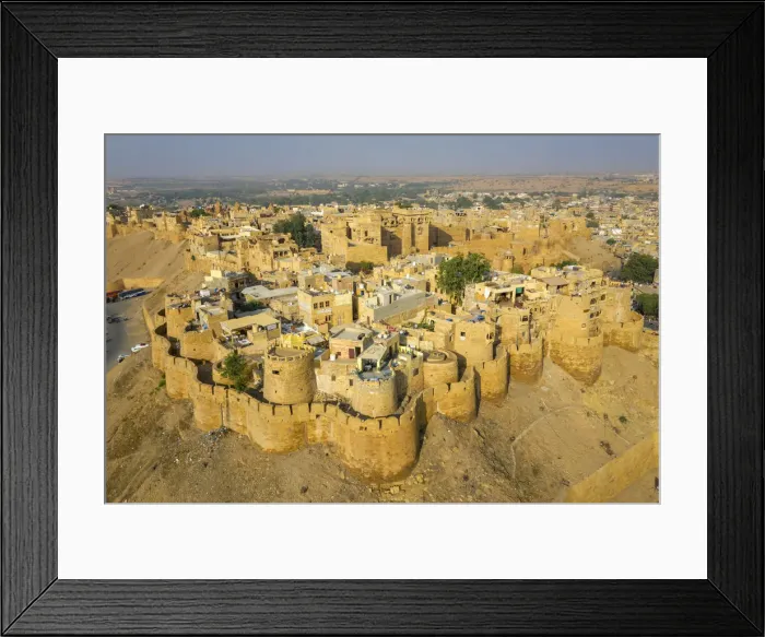 Framed Print : India, Rajasthan, Jaisalmer, Old Town, Aerial view of Old Town and Fortifications