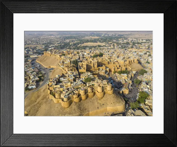 Framed Print : India, Rajasthan, Jaisalmer, Old Town, Aerial view of Old Town and Fortifications Framed Print : India, Rajasthan, Jaisalmer, Old Town, Aerial view of Old Town and Fortifications