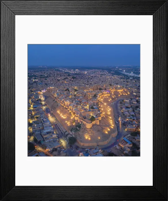 Framed Print : India, Rajasthan, Jaisalmer, Old Town, Aerial view of Old Town and Fortifications Framed Print : India, Rajasthan, Jaisalmer, Old Town, Aerial view of Old Town and Fortifications