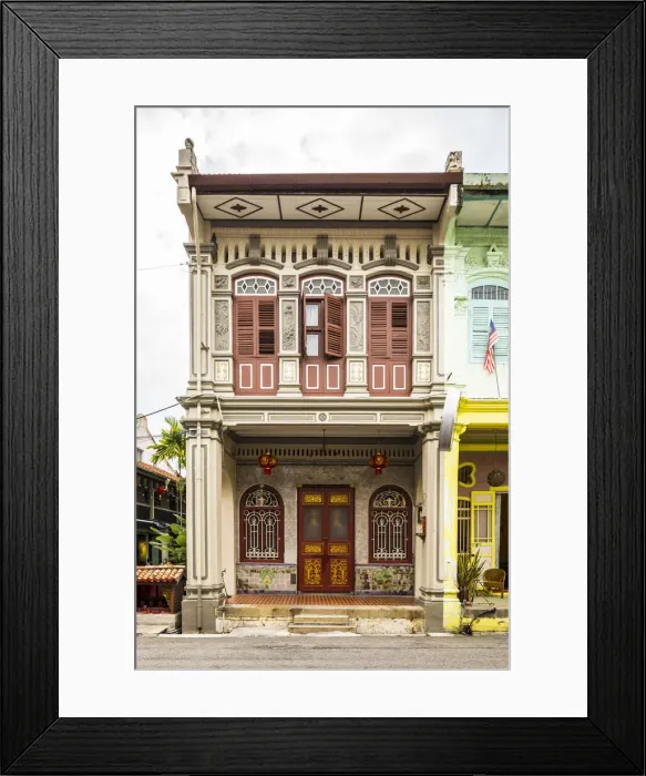 Framed Print : Traditional 19th century shophouse, George Town, Penang Island, Malaysia Framed Print : Traditional 19th century shophouse, George Town, Penang Island, Malaysia