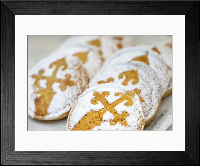 Framed Print : Spain, Galicia, Santiago de Compostela, camino symbol on cookies